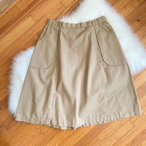 Vintage Small Khaki Uniform Apron A-Line Skirt Pockets Back Zip/Button Closure